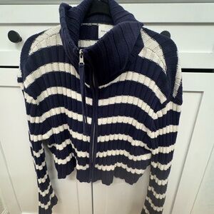 Pink Rose Navy and Cream Striped Zip-Up Cardigan